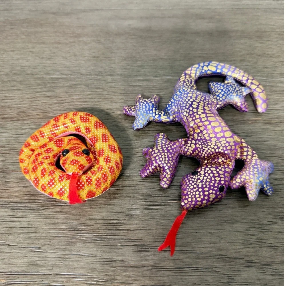 Snake and Lizard Weighted Sand Reptiles Stuffed Animals Glitter Toy Set 2pc